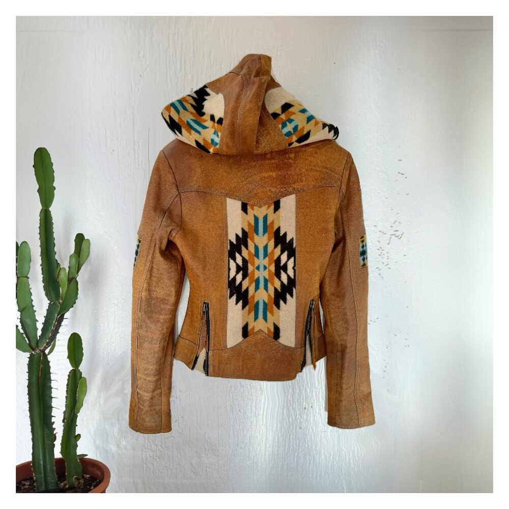 Leather & Pendleton Wool Motorcycle Jacket by KIYOTE of BIG SUR (One of a Kind)